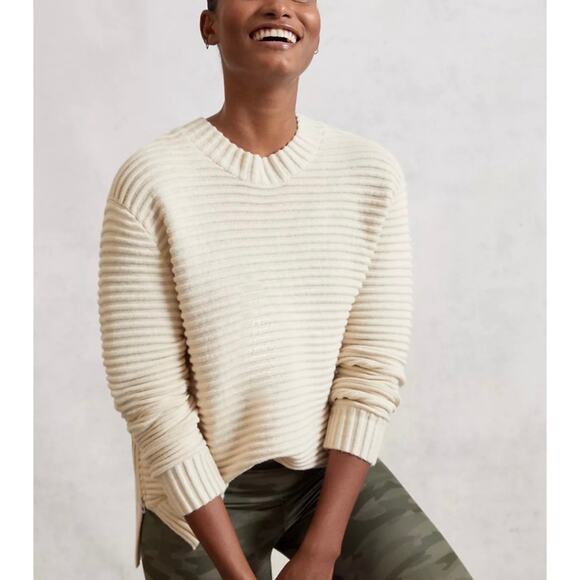 NWOT Varley Talbert Cotton Ribbed Cropped Chunky Knit Boxy Sweater Ivory Medium - Picture 11 of 11